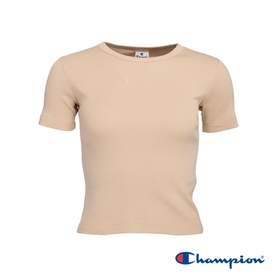 Champion 官方直營-純棉LOGO印花羅紋短袖TEE-女(米色)