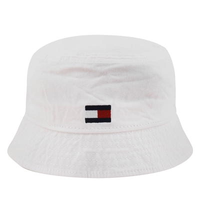 TOMMY HILFIGER- 刺繡旗標LOGO 棉質中性漁夫帽(白)S~M
