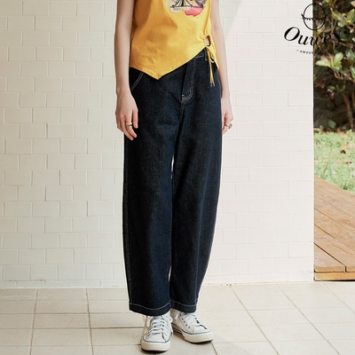 OUWEY歐薇 俐落顯瘦牛仔直筒褲(深藍色;S-L)3242188608