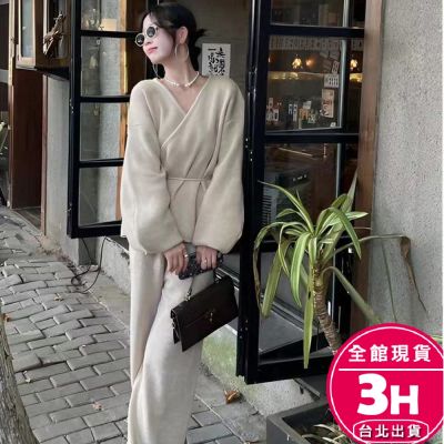【梨卡】隔日到貨 女裝【套裝】毛衣 外套 針織衫 秋冬 復古慵懶風 長褲兩件套 保暖毛衣 DR623【現貨24H】