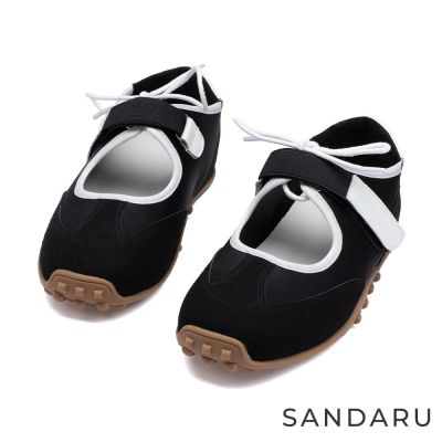 山打努SANDARU-瑪莉珍 復古芭蕾魔鬼氈綁帶內增高運動鞋-黑