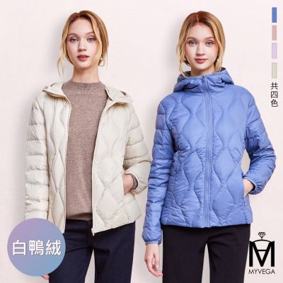 MYVEGA麥雪爾 MA保暖運帽銀邊/流線波紋白鴨絨外套-共二款