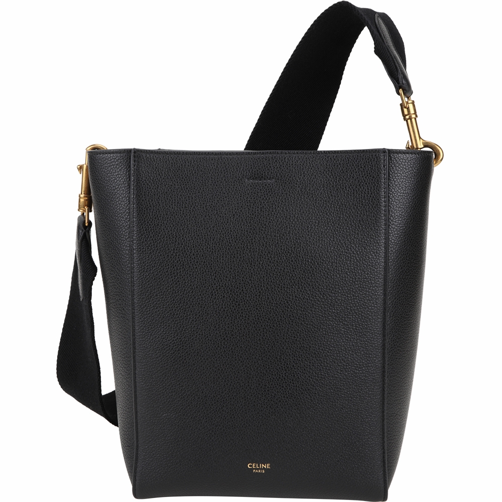 CELINE 賽琳Sangle Bucket 小型柔軟珠地小牛皮肩背包(黑色) | 歐系精品
