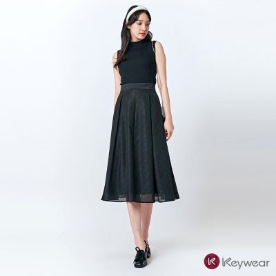 KeyWear奇威名品    A字時尚復古中長裙-黑色