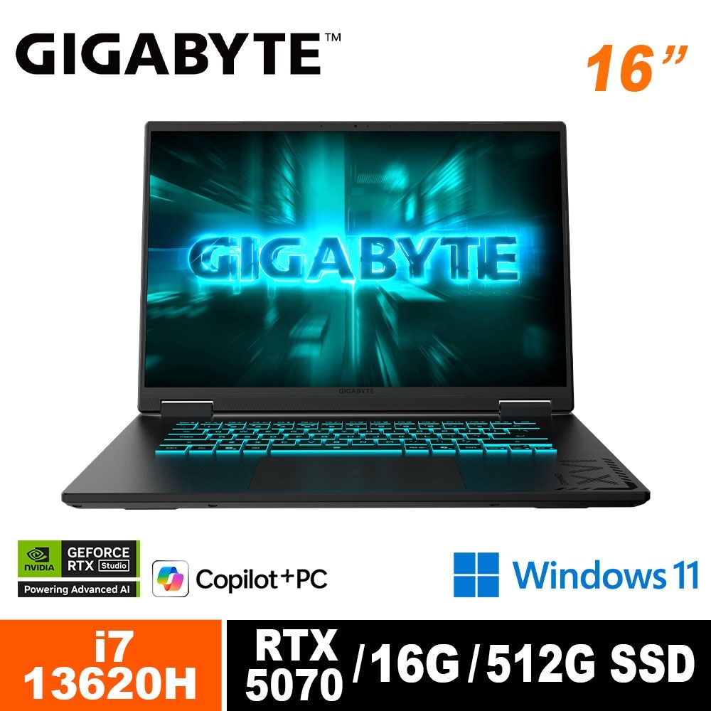 GIGABYTE 技嘉16吋 i7-13620H RTX5070 電競筆電 (A16 CWHI3TW893SH/16G/512G/Win11H)