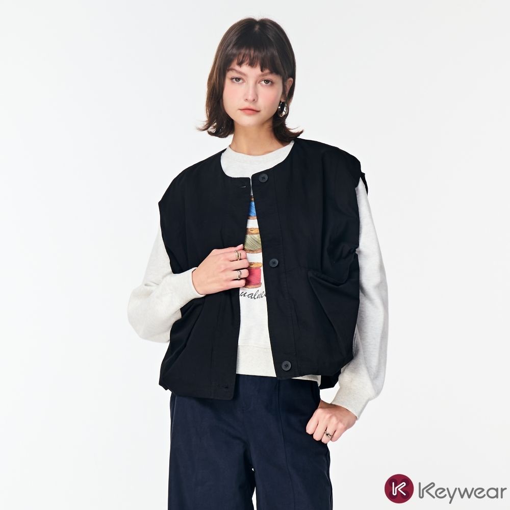 KeyWear奇威名品 純棉立體抽繩造型背心(共3色)-黑色