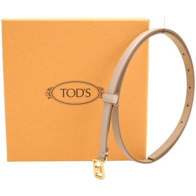 TOD S Timeless 10mm T字金框小牛皮細版腰帶(奶茶色)