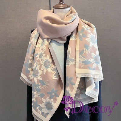 Decoy 韓版時尚 印花雙面加厚仿羊絨氣質披肩圍巾 卡其色