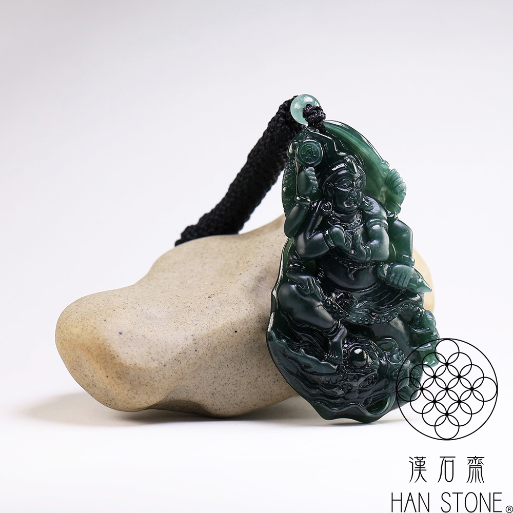 漢石齋】天然翡翠A貨六臂大黑天玉佩吊墜冰糯種深藍水(36*60*8mm) | 漢