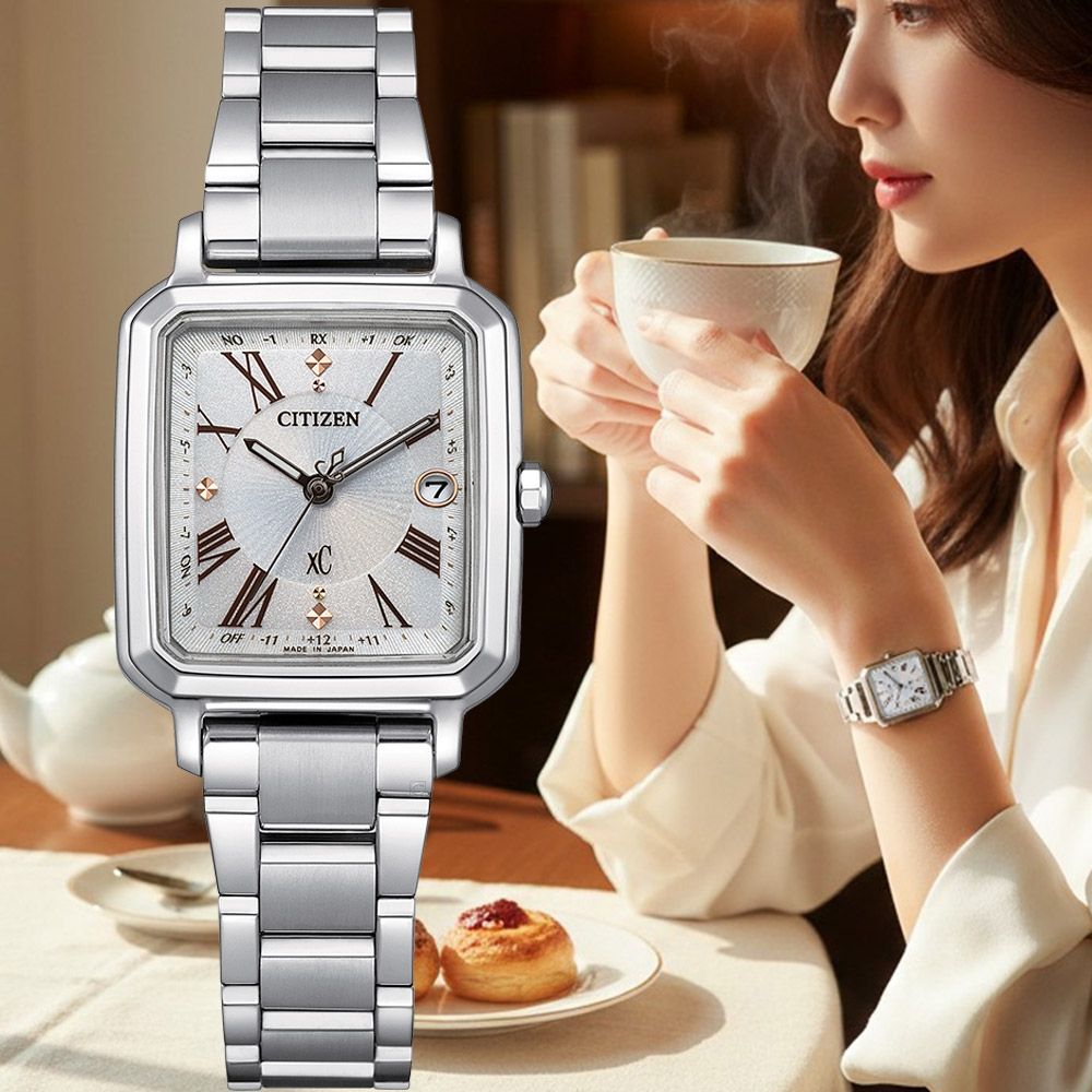 CITIZEN 星辰 xC 輕奢方形光動能電波 時尚腕錶 女錶 手錶-ES9500-51A