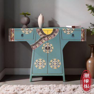【C est Chic】清平調手繪旗裝雙門雙抽櫃-幅120cm-風化藍綠 W120*D35*H87 cm