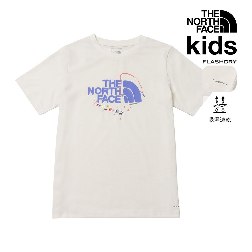 【The North Face 官方旗艦】北面兒童米白色FLASHDRY速乾圖案印花短袖T恤｜8H01QLI
