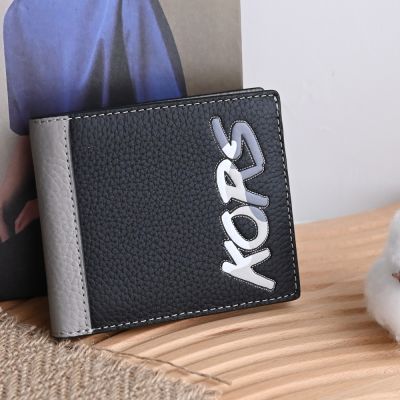 MICHAEL KORS COOPER 街頭風塗鴉LOGO撞色八卡短夾(黑/灰)