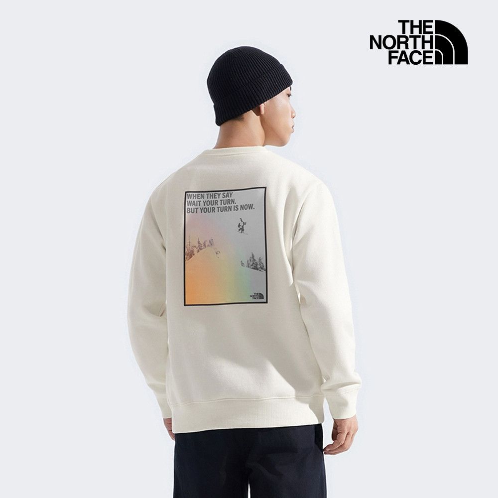 The North Face 官方旗艦 北面男女款米白色漸層印花長袖大學T｜8F0SQLI