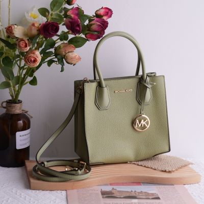 MICHAEL KORS  MERCER 寬版素色荔枝皮革雙層兩用手提包(綠)