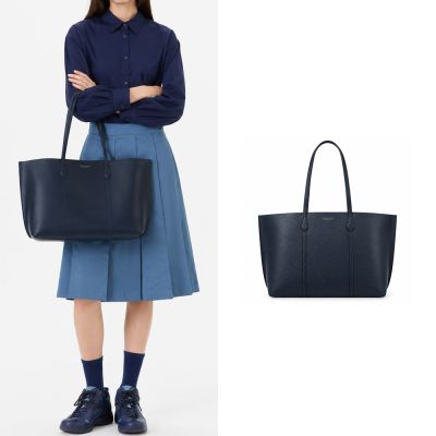 TORY BURCH PERRY燙金LOGO牛皮托特包(海軍藍)