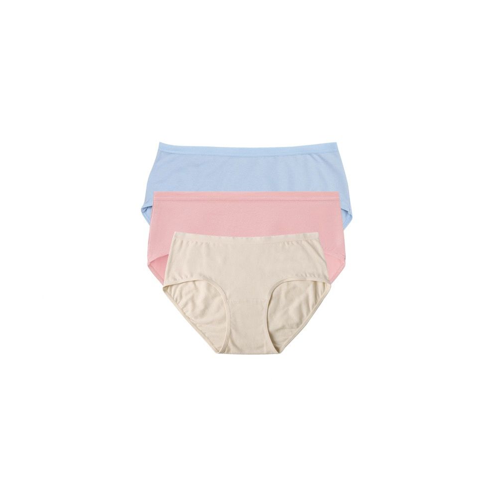 GIORDANO  女裝中腰彈力三角褲 (三件裝) 【多色任選】 (94 藍X粉X卡其)