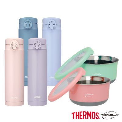 THERMOS膳魔師 (超值2入) 不鏽鋼彈蓋真空保溫瓶500ml+凱菲隔熱碗1200ml(JNF-502+TC-BOWL)
