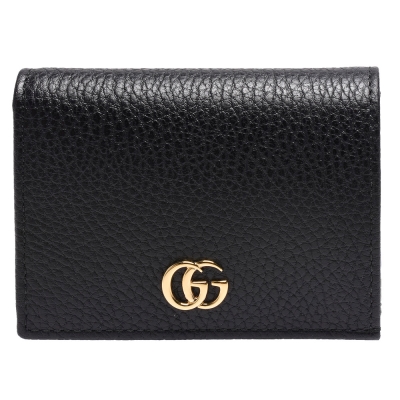 GUCCI 古馳 經典金屬雙G LOGO荔枝紋牛皮暗釦萬用信用卡/短夾(黑)