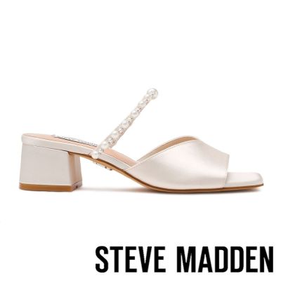 STEVE MADDEN-浪漫緞面珍珠一字帶涼拖鞋GALILEA-白色
