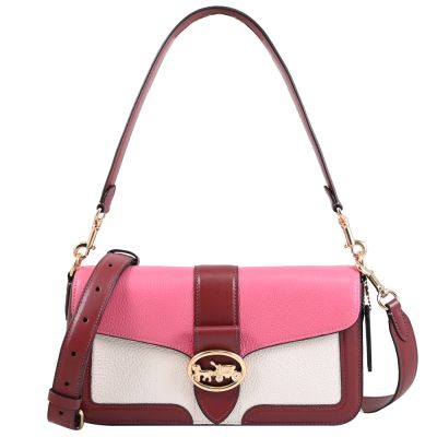 COACH Georgie金屬大C LOGO拚色皮革翻蓋兩用包(桃/紫紅)