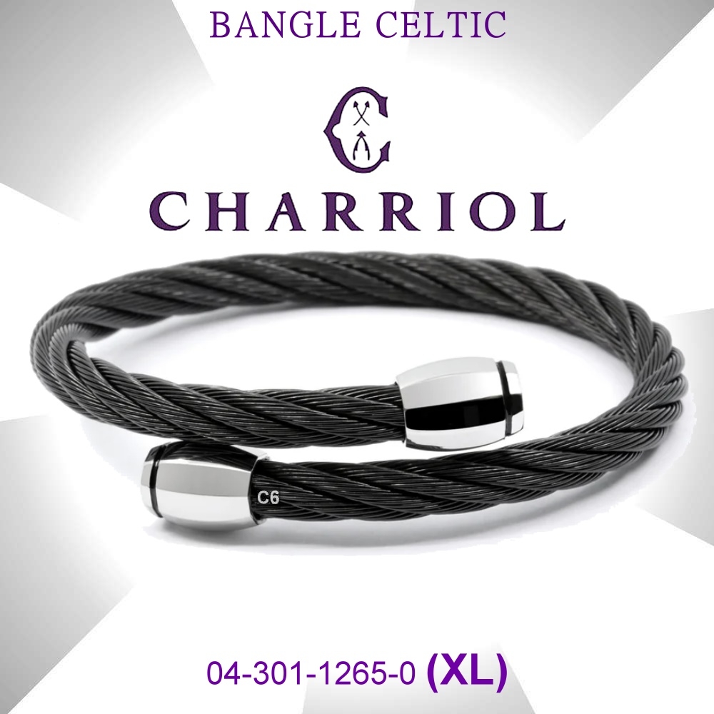 CHARRIOL夏利豪 公司貨Bangle Celtic凱爾特人黑鋼索手環XL款(04-301-1265-0)
