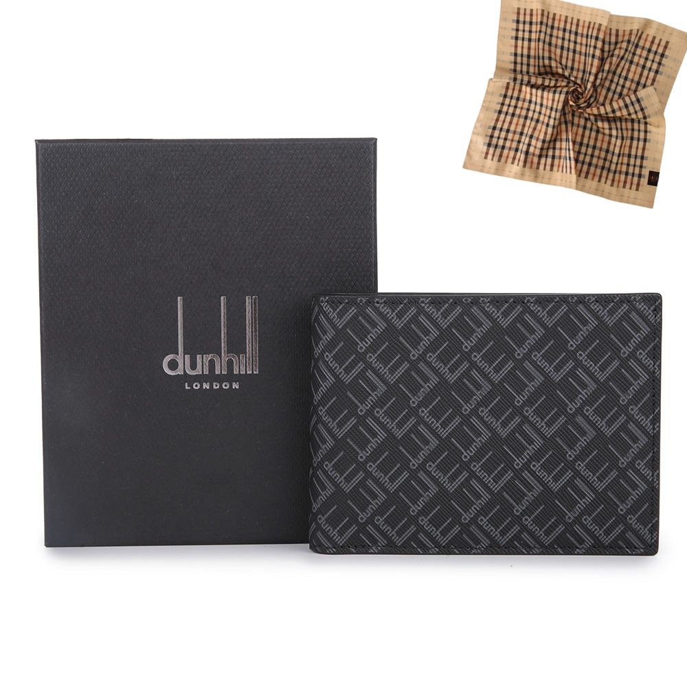 dunhill Signature滿版LOGO防刮皮革8卡格短夾-黑色