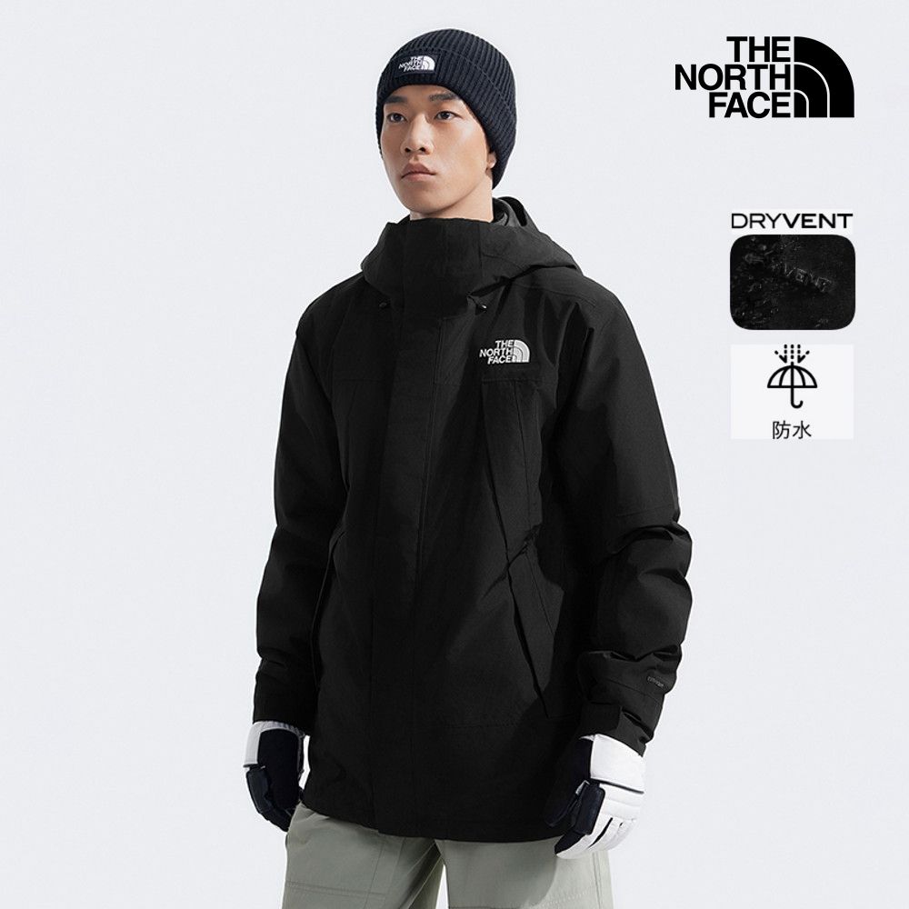 【The North Face 官方旗艦】 北面男款黑色DryVent防水透氣保暖連帽鋪棉內裡三合一外套｜82VO4GZ