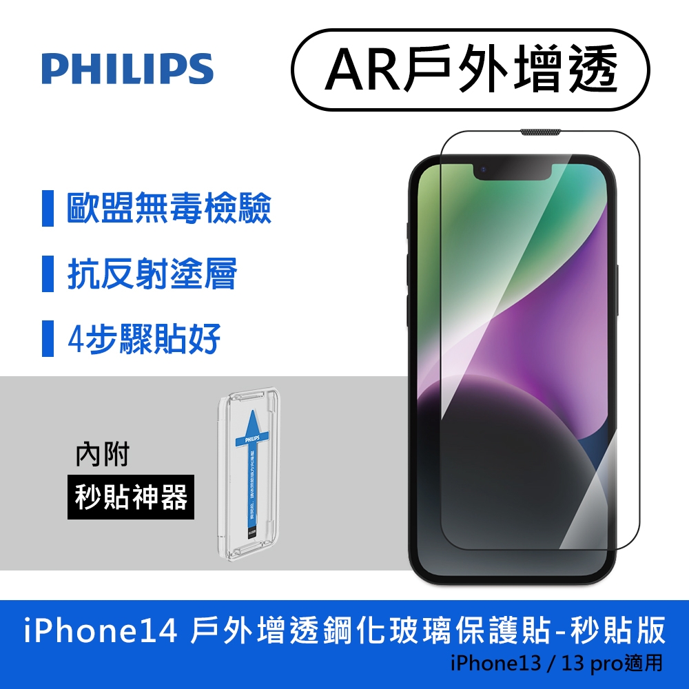 PHILIPS飛利浦 IPhone 14 AR戶外增透鋼化玻璃保護貼 DLK5602/11
