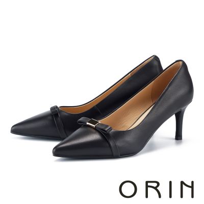 ORIN 真皮知性蝴蝶結尖頭高跟鞋 黑色