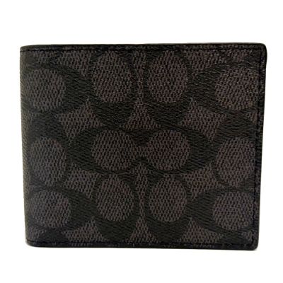 COACH 男款C LOGO6卡照片證件短夾(新款/黑灰)