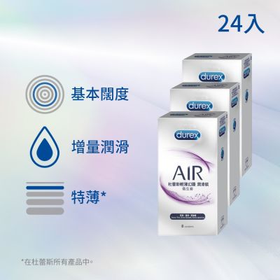 【Durex 杜蕾斯】AIR輕薄幻隱潤滑裝衛生套3盒(共24入)