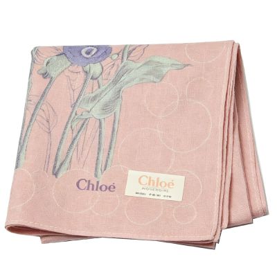 Chloé 淺粉紅馬蹄蓮泡泡圓點字母LOGO圖騰帕巾(46CM)