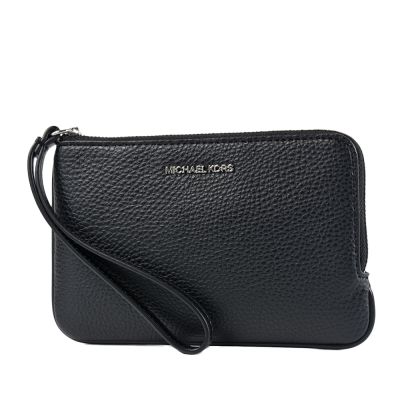 MICHAEL KORS 鵝卵石紋手掛L型拉鍊手拿包-黑色