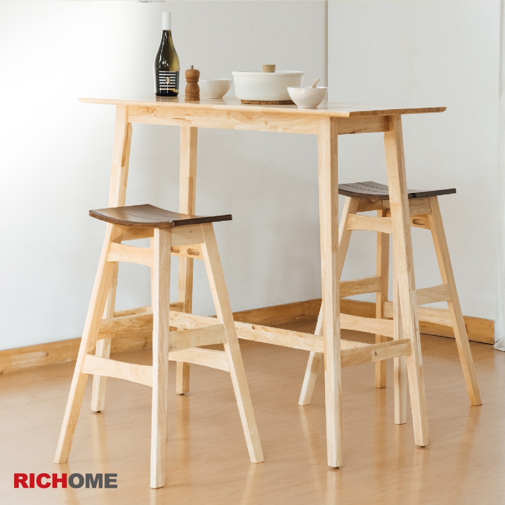 【RICHOME】歐力克實木高腳桌椅組(1桌2椅)W120 × D45 × H106 cm | 吧台桌 | Yahoo購物中心