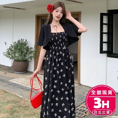 【梨卡】隔日到貨 女裝【套裝】洋裝 長裙 短裙 薄外套 縮腰顯瘦 吊帶裙 碎花洋裝 度假洋裝 HZ0459【現貨24H】
