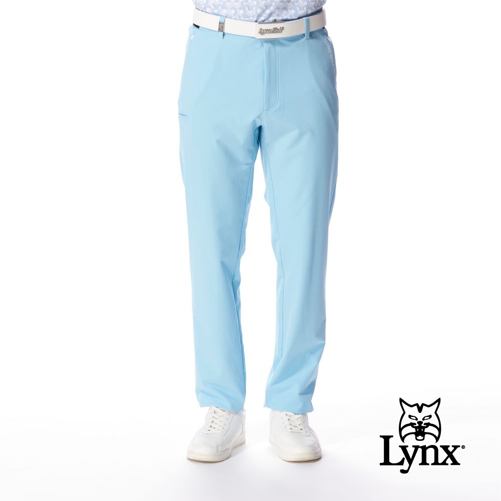 【Lynx Golf】男款四面彈性防風防潑水造型插Tee口袋設計休閒長褲(二色) (水藍色)