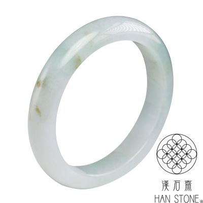 【漢石齋】天然翡翠A貨 手鐲玉鐲 冰種飄花帶黃翡(手圍18.4/ 版寬12.4mm)