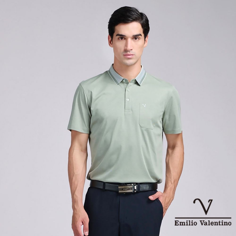 Emilio Valentino 范倫鐵諾 男polo衫 涼感素色短袖polo衫休閒商務 彈力 口袋上衣 男生上衣 彈性吸排  88節 父親節 七夕送禮 七夕 情人節 (多款選) (G款)