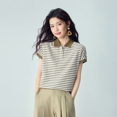 GIORDANO 女裝撞色條紋連袖短袖POLO衫【雙色任選】