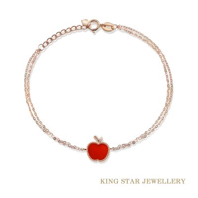 King Star 18K金造型天然鑽石手鍊 紅瑪瑙 蘋果(情人節禮物)