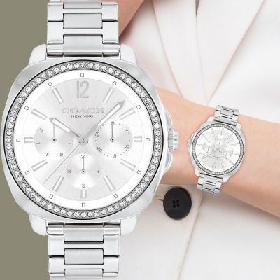 COACH Kitt 晶鑽日曆三眼女錶 手錶 寵愛媽媽 送禮推薦-銀/38mm CO14504400