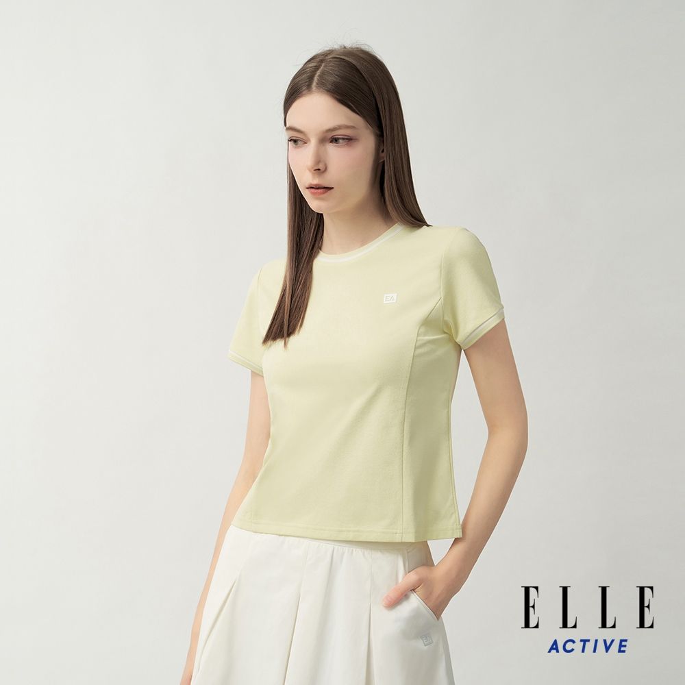 ELLE ACTIVE 女款 滾邊設計圓領短袖T恤-淺黃色(EA26S1W1606#51)