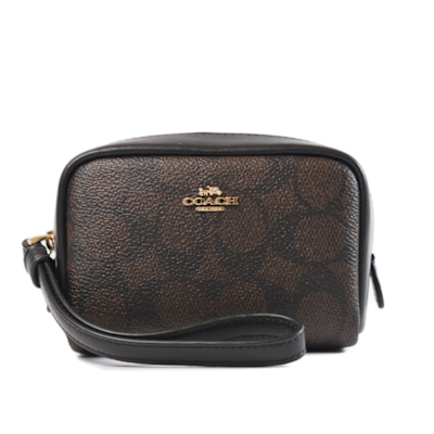 COACH 緹花LOGO防刮拉鍊手掛萬用包-咖啡色