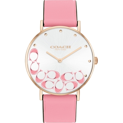 COACH Perry 玫瑰粉色CC皮帶女錶 寵愛媽媽 送禮推薦 CO14504135