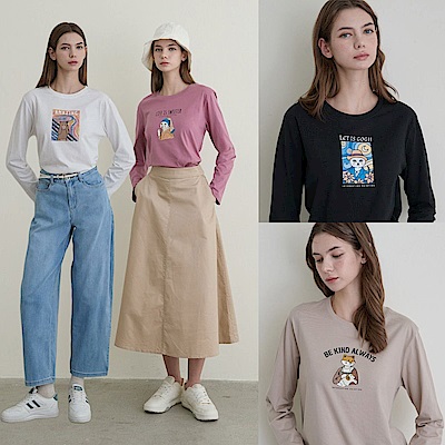 GIORDANO 女裝名畫印花長袖上衣【多色任選】