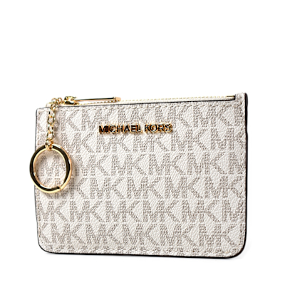MICHAEL KORS 緹花LOGO防刮皮革證件/鑰匙零錢包-香草白