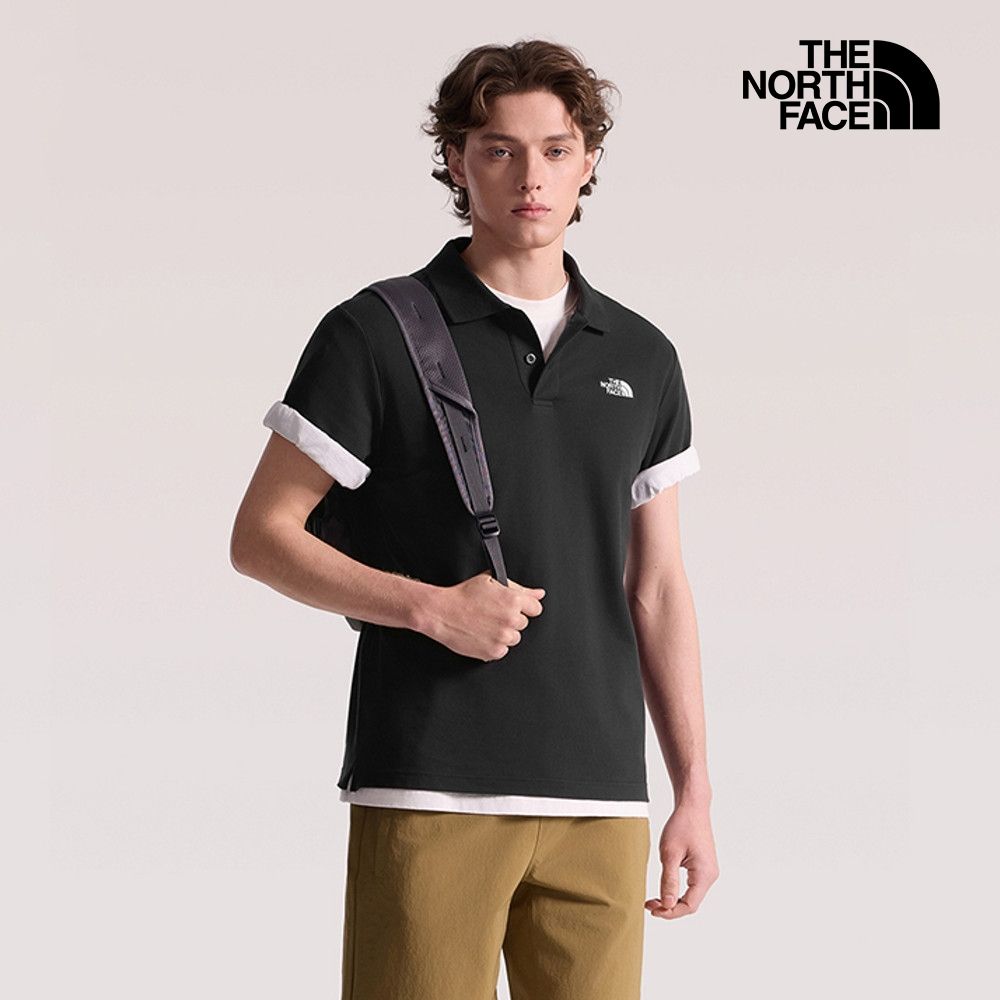 【The North Face 官方旗艦】北面男款黑色舒適短袖POLO衫｜8FZVJK3