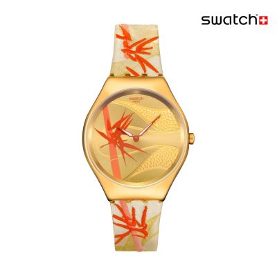 Swatch GOLDEN RED BAMBOO 超薄金屬手錶/男錶/女錶/瑞士製造 SYXZ105 (38mm)