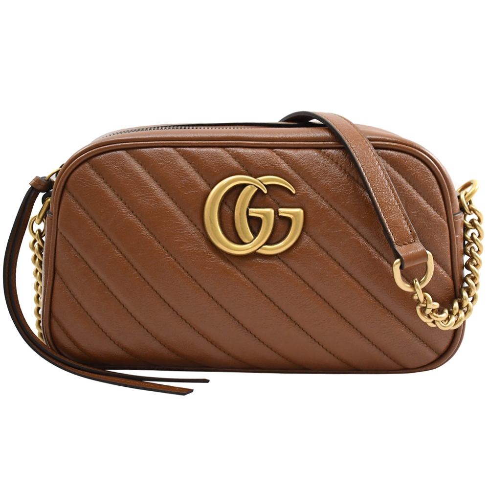 GUCCI 古馳 GG Marmont 經典斜紋縫線小牛皮肩斜背相機包